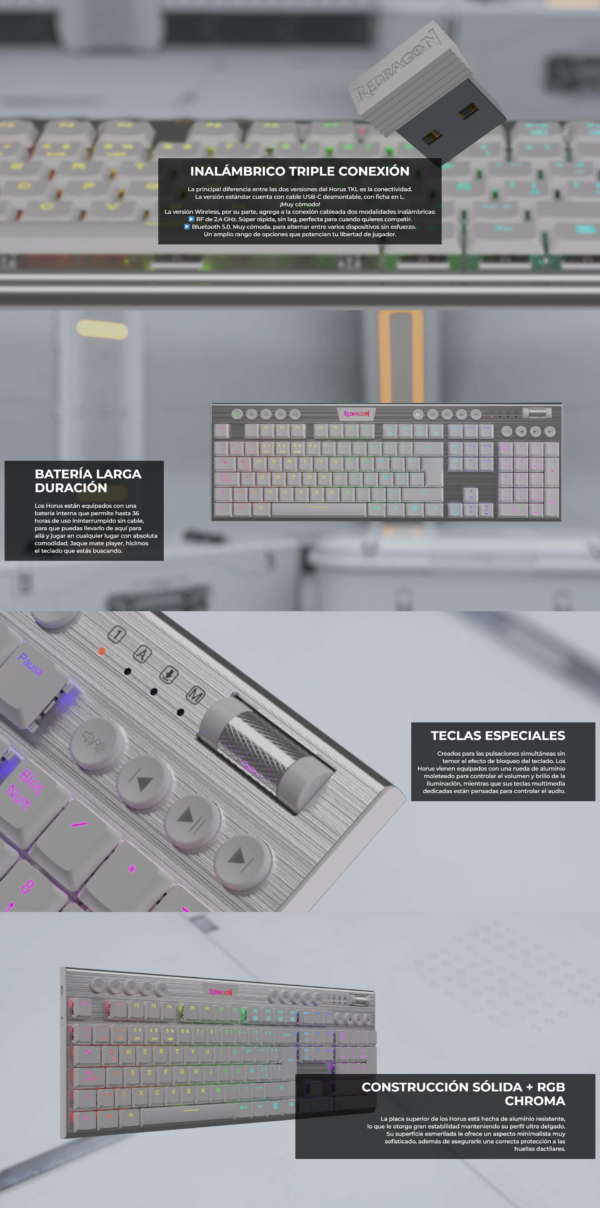 Teclado Redragon Horus FS White Wireless K618-rgb